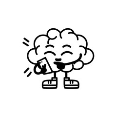 Isolated brain cartoon with a smartphone - Vector illustration