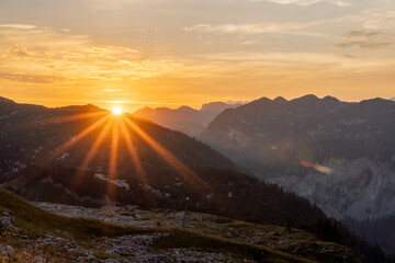 Hiking in Totes Gebirge mountains in Austrian Alpes