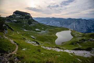 Hiking in Totes Gebirge mountains in Austrian Alpes