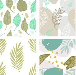 Modern Abstract Botanical Seamless Pattern Set
