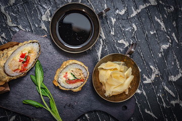 Still life. Japanese cuisine- roll in a package