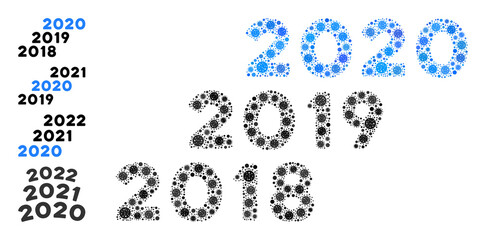 2018 - 2020 years bacteria mosaic icon. 2018 - 2020 years collage is formed of random bacteria elements. Bonus icons are added. Flat style.