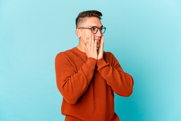 Young caucasian handsome man isolated scared and afraid.