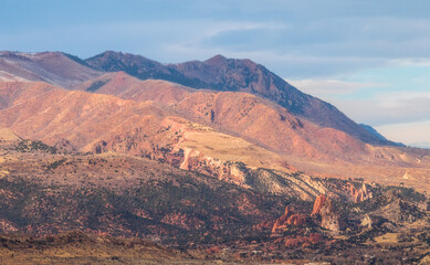Distant view at the Rocky Mountains and Garden of the Gods from Cheyenne Mountain