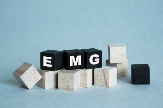 EMG. The text is on the dark and light cubes. Bright solution for business, financial, marketing concept