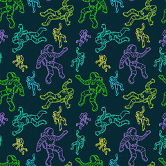 Neon astronauts on a blue space background