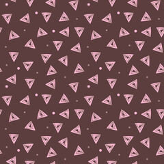 Nude pattern with triangles and circles, polka dots in gray and Burgundy color seamless