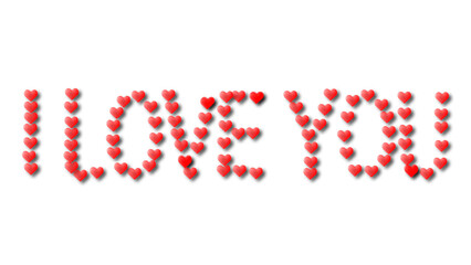 Valentine's Day. The inscription I LOVE YOU from hearts on a white background. Greeting card for lovers.