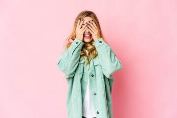 Young caucasian blonde woman having a strong teeth pain, molar ache.