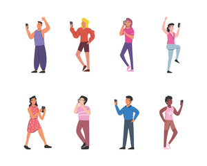 persons with smartphones vector design
