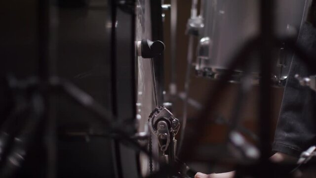 Musical moments. Kick bass drums and cymbals crashing. Artistic energy in motion. Shot in 4k. 