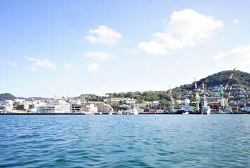 Fototapeta na wymiar View of Iojima Island from Gunkanjima tour boat in Nagasaki, Japan - 日本 長崎 伊王島