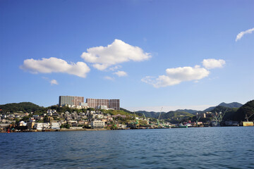 Fototapeta na wymiar View of Iojima Island from Gunkanjima tour boat in Nagasaki, Japan - 日本 長崎 伊王島