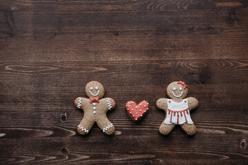 gingerbread girl and boy for valentine's day. iced gingerbread. love, baking for valentine's day