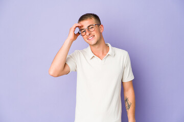 Fototapeta premium Young caucasian handsome man joyful laughing a lot. Happiness concept.