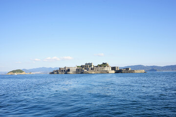 View of Gunkanjima or Battleship island, Ghost Island, from ferry boat in Nagasaki, Japan - 長崎 軍艦島
