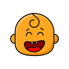 Laughing baby face emoticon colored line icon