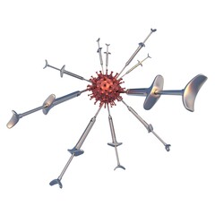 Virus und Spritzen mit Impfstoff