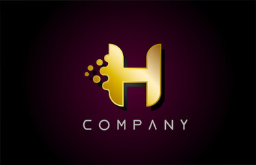 H gold golden letter logo icon. Creative alphabet design for company and business