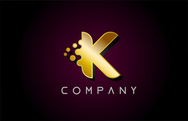 K gold golden letter logo icon. Creative alphabet design for company and business