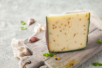 Cheese with seeds. Useful nutritious diet veggie food.