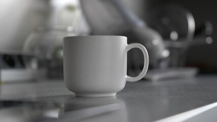 Coffee Cup Spinning Around and Standing on Kitchen Table