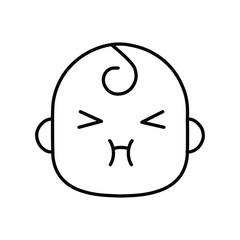 Upset baby face emotion line icon