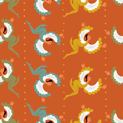 seamless vector pattern with cute angel woman 