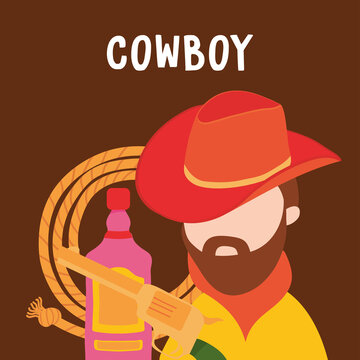 Wild west cowboy man with gun and bottle vector design
