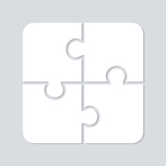 Jigsaw puzzle with pieces. White puzzle with shadow Isolated on background. Vector design template. Logo design. Business presentation concept. Vector illustration.