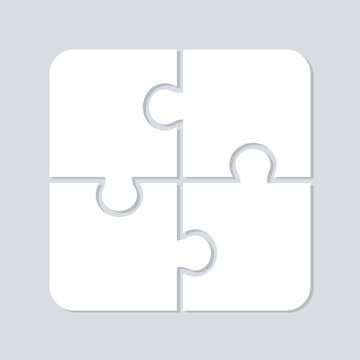 Jigsaw puzzle with pieces. White puzzle with shadow Isolated on background. Vector design template. Logo design. Business presentation concept. Vector illustration.
