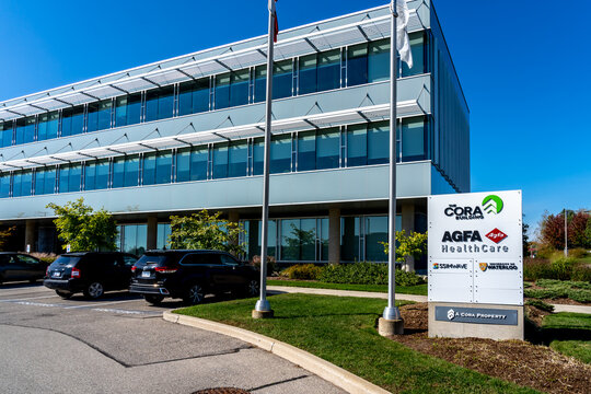 Waterloo, On, Canada - September 30, 2019: Agfa HealthCare building in Waterloo, Ontario, Canada, a leading provider of integrated IT solutions, state-of-the-art diagnostic imaging for hospitals. 