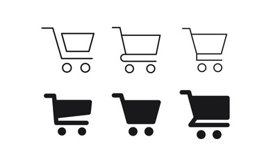 Shop cart icons collection. Supermarket trolley. E-commerce symbol. Online shopping.