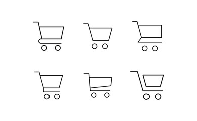 Shop cart icons collection. Supermarket trolley. E-commerce symbol. Online shopping.