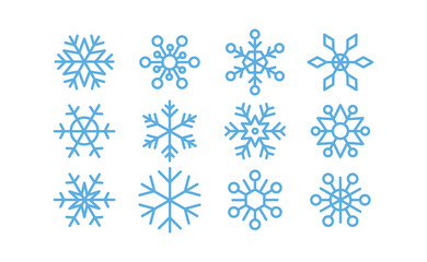 Snow flake linear vector icon collection. Snowflakes christmas decoration elements.