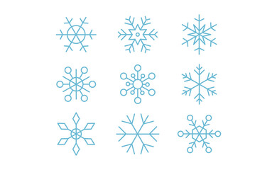 Snow flake linear vector icon collection. Snowflakes christmas decoration elements.