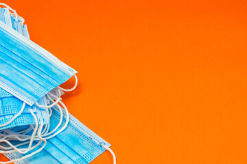 Close up and detail of medical hygienic mask, face protective surgical masks isolated.