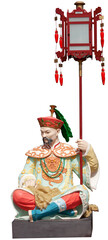 sculpture of a man in Chinese national dress with a lantern isolated