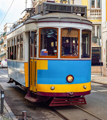 Naklejka na ściany i meble Vintage tramway oldtown Lisbon Portugal