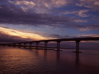 Fototapeta na wymiar Purple Sky Vilano Beach Bridge Over Intracoastal Waterway in Saint Augustine Florida