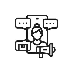 Blogger advertising line black icon. SMM promotion. 