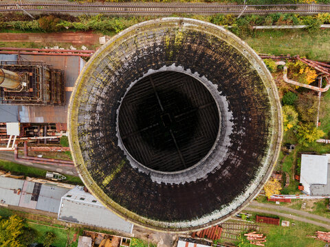 Aerial View over industrialized city