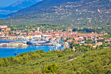 Fototapeta na wymiar Adriatic Town of Cres bay colorful aerial view