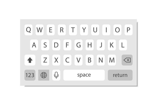 Modern smartphone keyboard . Mobile keyboard. Keyboard of smartphone, alphabet buttons. Mobile phone keypad vector mock-up. Compact virtual key board for mobile device. Vector illustration