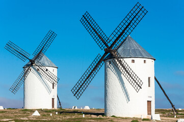 Campo de Criptana, typical landscape with grain windmills. Castilla-La Mancha, Spain