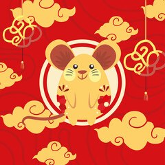 Chinese new year 2021 mouse with yellow clouds vector design