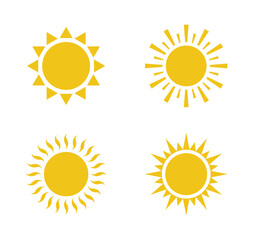 Sun icon yellow set isolated on white background. Sun icons collection. Star simple flat logo icon. Trendy vector summer icon for website design, mobile app. Vector illustration