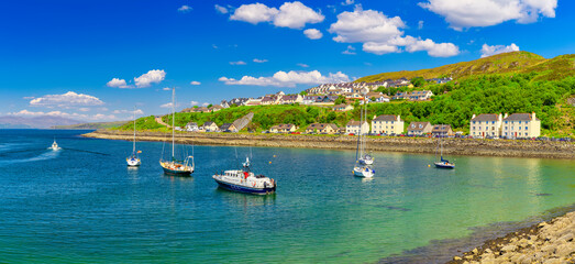 Panorama Of Beautiful Scotland Town Mallaig,  The west coast of the Highlands of Scotland. United Kingdom.