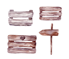 Watercolor drawing of wooden boxes on a white background. A box for flowers or fruits. Natural materials.