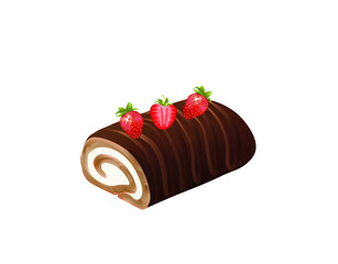 Chocolate strawberry roll cake . vector illustration